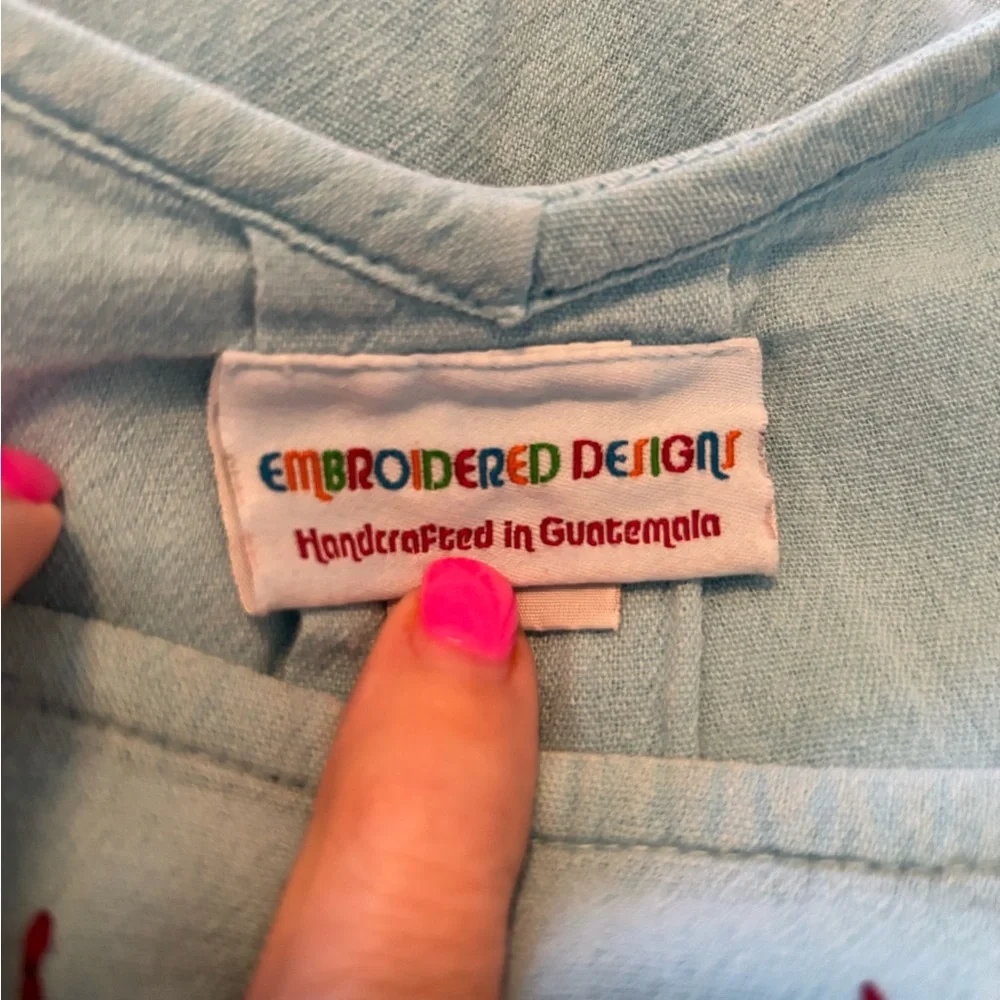 Embroidered Designs BlueTunic with Cuffed 3/4 Sleeves - Picture 6 of 7